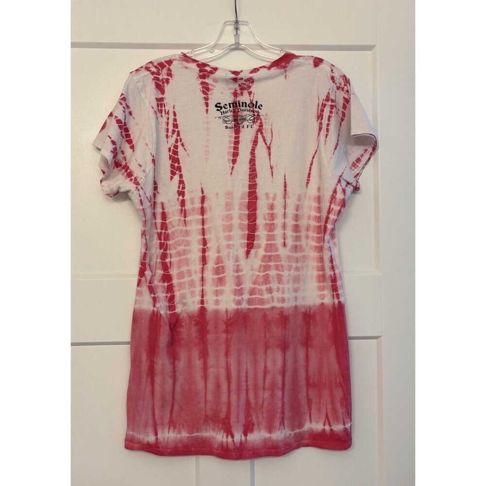 Harley Davidson Tie Dye T-Shirt XL V Neck Pink Short Sleeve Vtg 2012 Seminole Fl - Picture 2 of 7